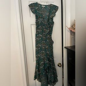 Green floral wrap dress